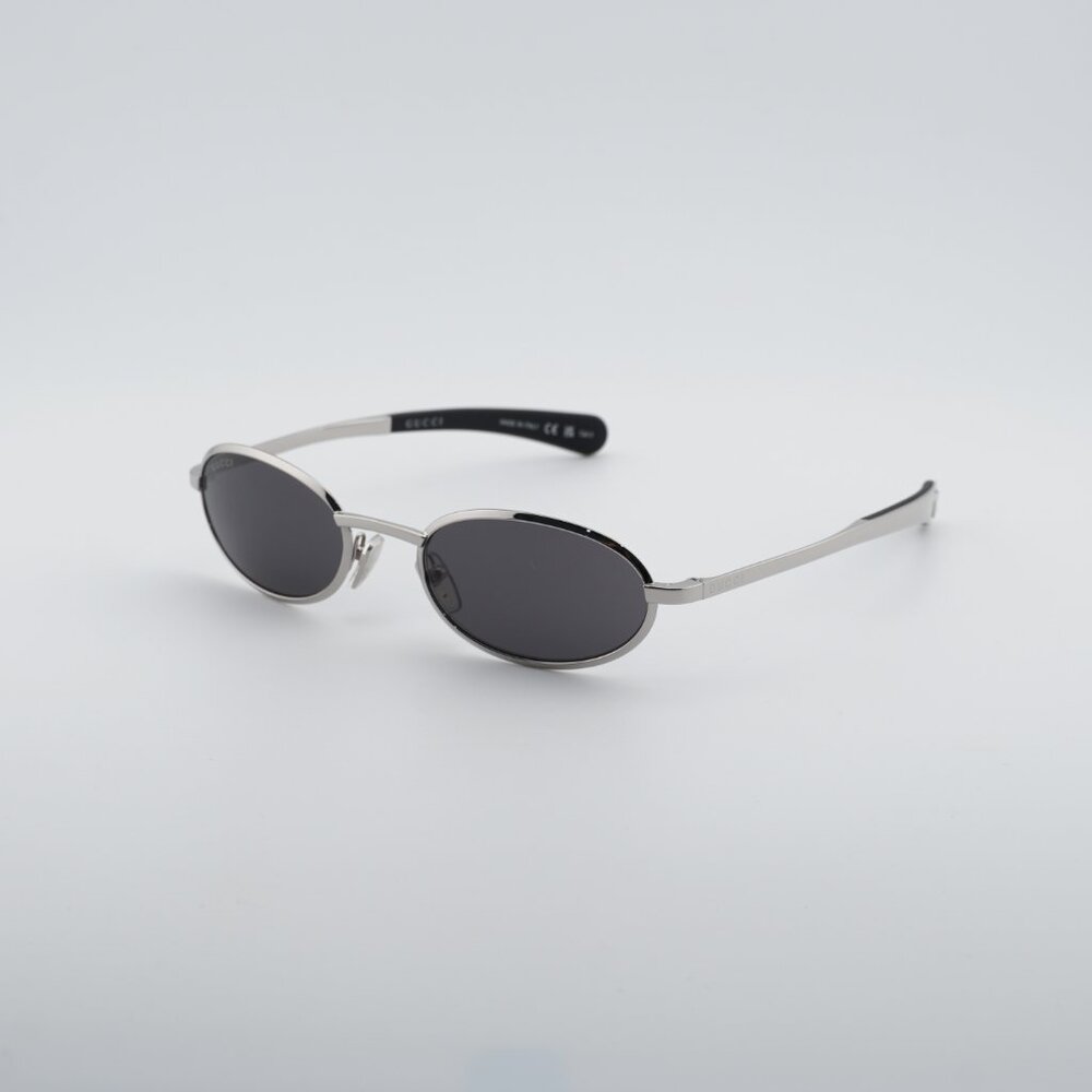Gucci GG1942S 002 Women Sunglasses Silver Oval Frame, Solid Grey Lenses
